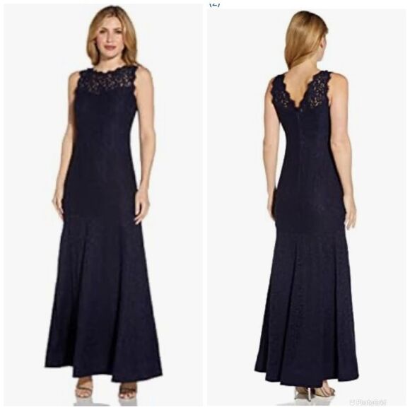 Adrianna Papell Dresses & Skirts - Adrianna Papell Elegant Sleeveless Lace Trumpet Navy Gown